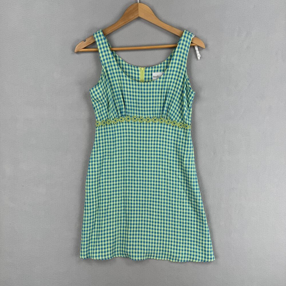 Vintage Blondie And Me Dress Womens 5 Green Gingham Daisy Empire Sundress USA
